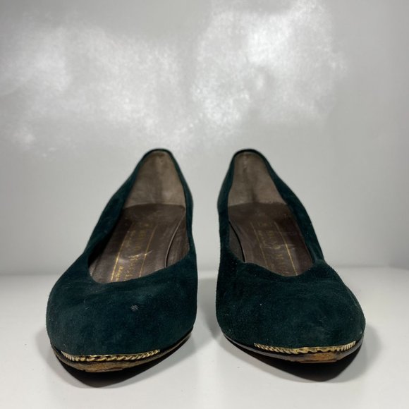 Bruno Magli Women Shoes Vintage Pump Heels Suede Emerald Green Italy Sz 7 - Picture 2 of 14